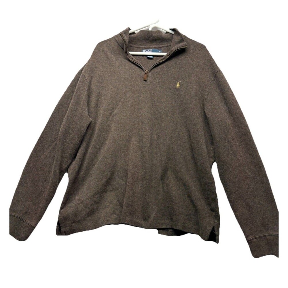 Polo Ralph Lauren Brown Solid Quarter Zip Pullover Sweater 100% Cotton Size XL